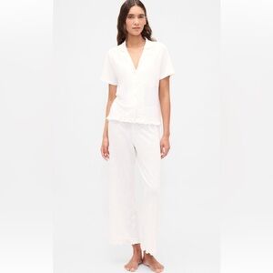 Linen Blend Ruffle Short Sleeve Pajama Set